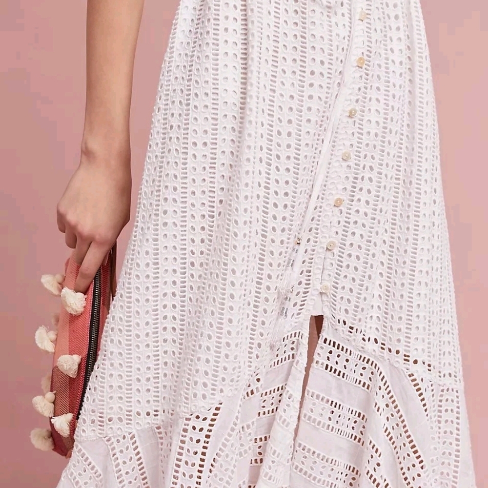 FARM Rio White Eyelet Midi Dress with Ruffle Hem - Picture 2 of 9